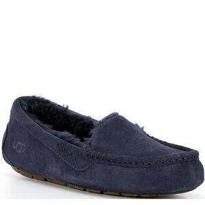 NWOB UGG Men’s Ansley Water-Resistant Suede Wool Lined Moccasin Slippers Blue